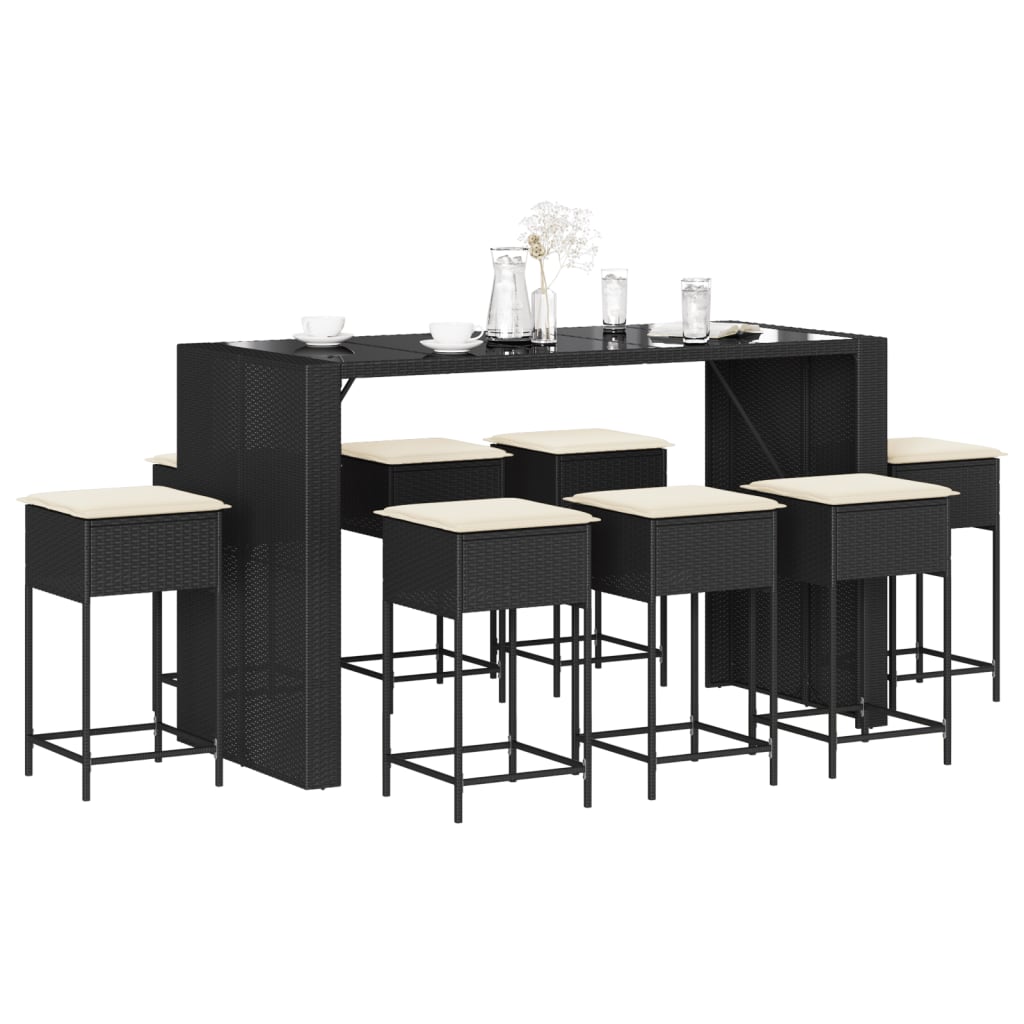 9-Tlg. Gartenbar-Set Mit Kissen Poly Rattan