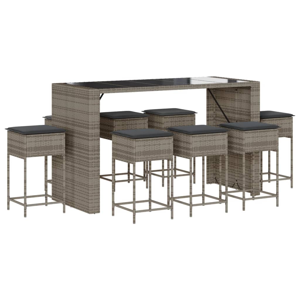 9-Tlg. Gartenbar-Set Mit Kissen Poly Rattan