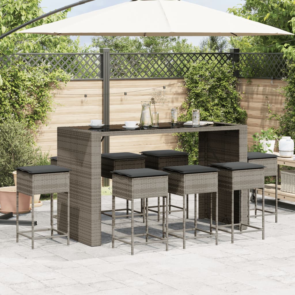9-Tlg. Gartenbar-Set Mit Kissen Poly Rattan