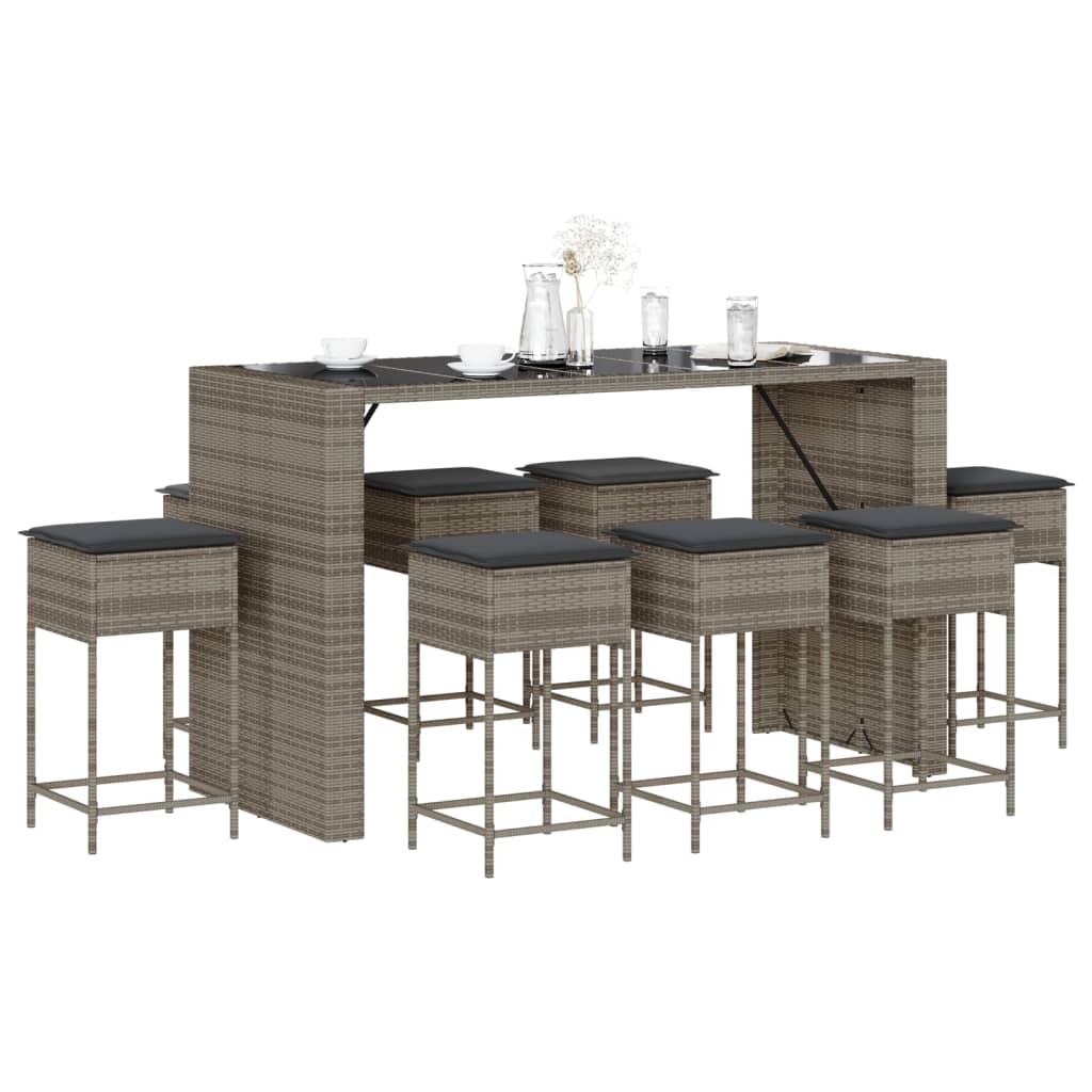 9-Tlg. Gartenbar-Set Mit Kissen Poly Rattan