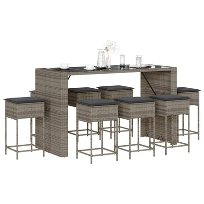 9-Tlg. Gartenbar-Set Mit Kissen Poly Rattan