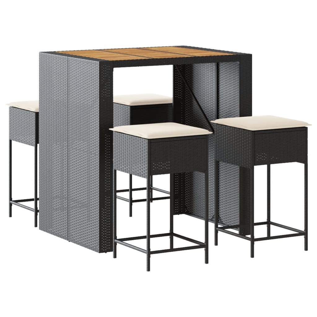 5-Tlg. Gartenbar-Set Mit Kissen Poly Rattan
