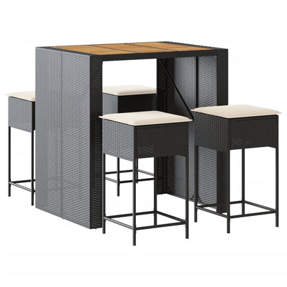 5-Tlg. Gartenbar-Set Mit Kissen Poly Rattan