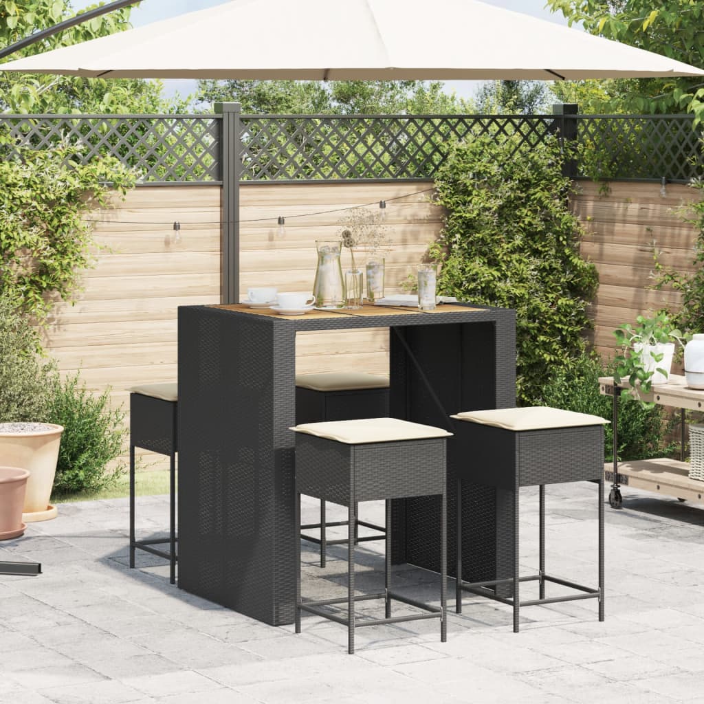 5-Tlg. Gartenbar-Set Mit Kissen Poly Rattan
