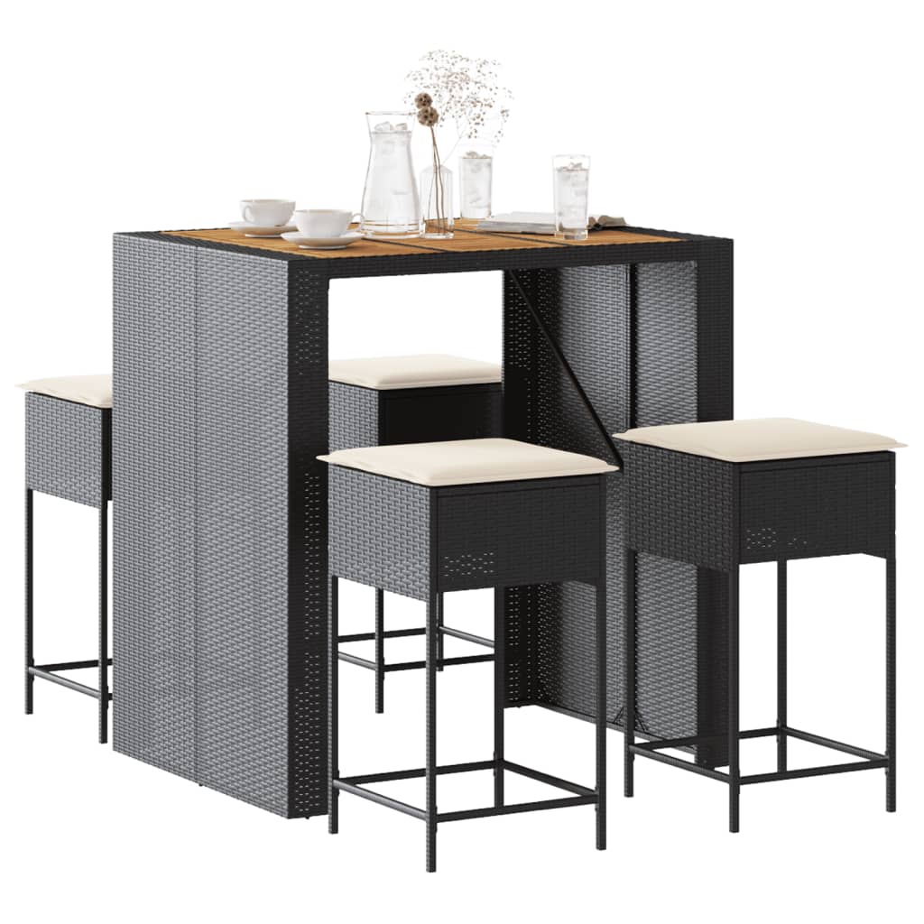 5-Tlg. Gartenbar-Set Mit Kissen Poly Rattan