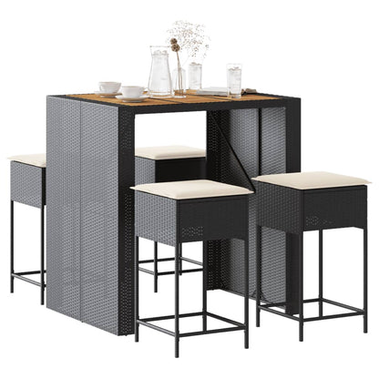 5-Tlg. Gartenbar-Set Mit Kissen Poly Rattan
