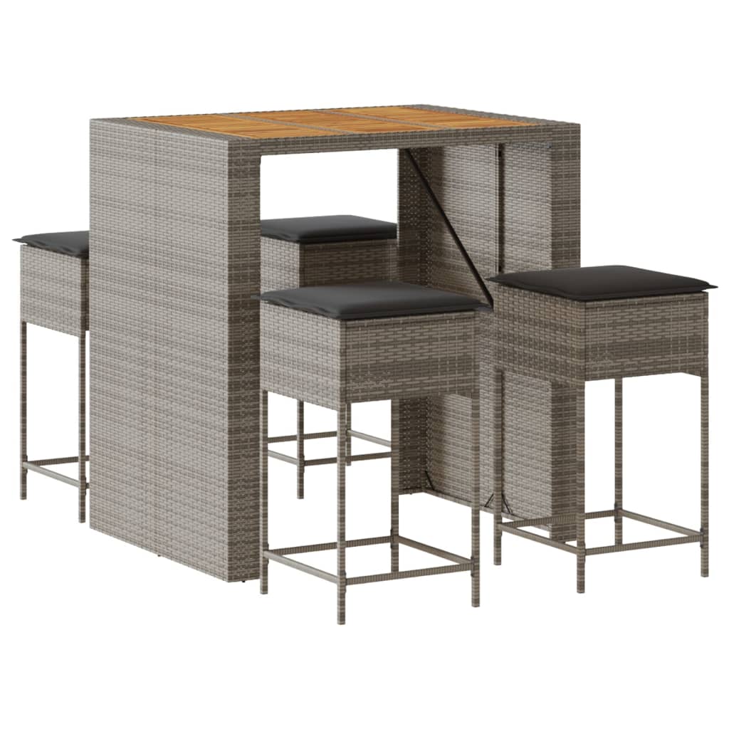 5-Tlg. Gartenbar-Set Mit Kissen Poly Rattan
