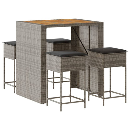 5-Tlg. Gartenbar-Set Mit Kissen Poly Rattan