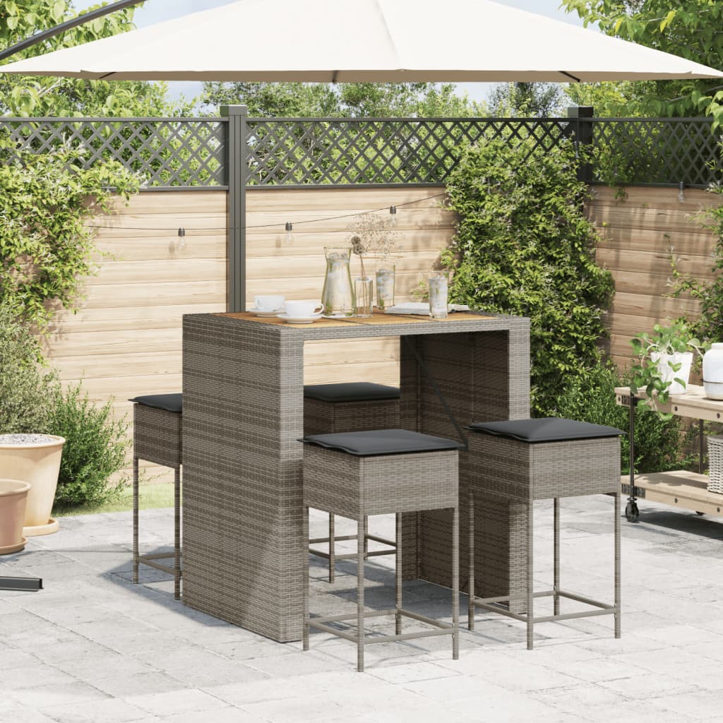 5-Tlg. Gartenbar-Set Mit Kissen Poly Rattan
