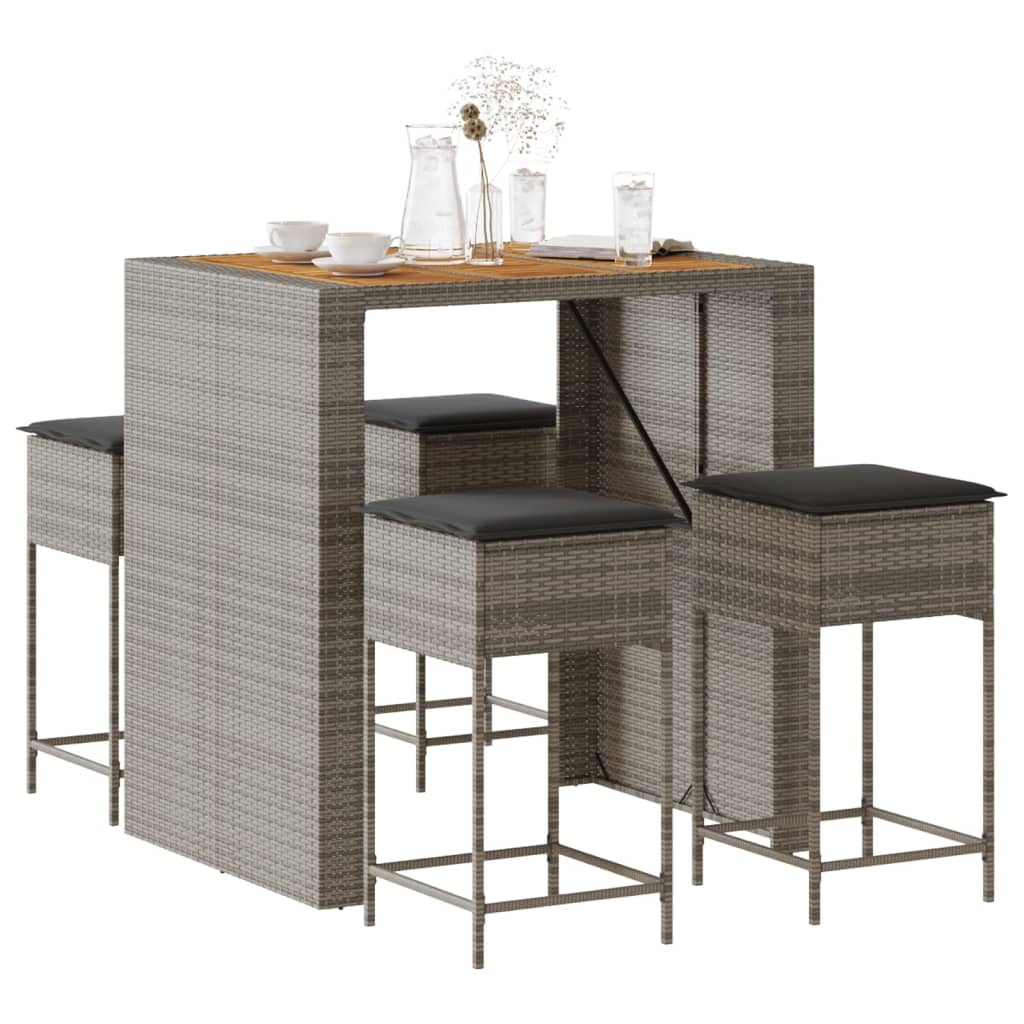 5-Tlg. Gartenbar-Set Mit Kissen Poly Rattan