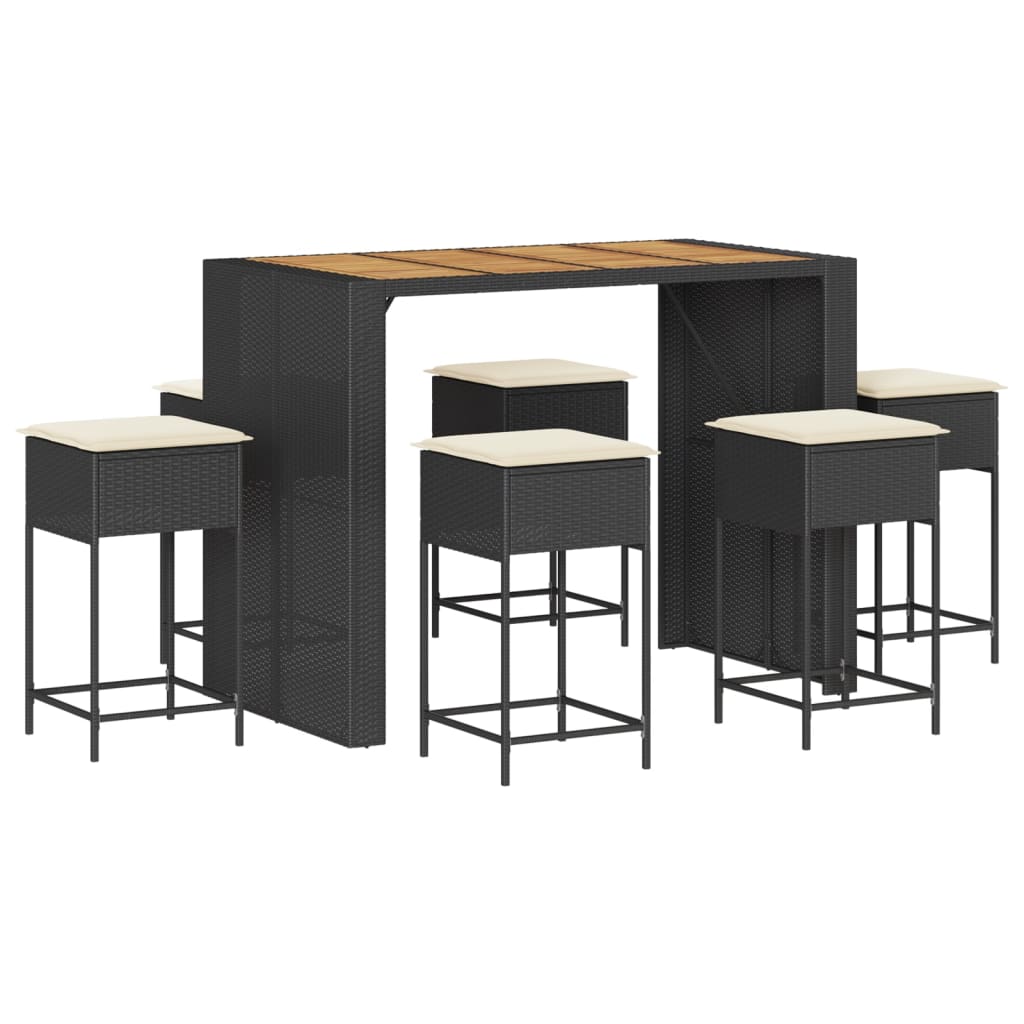 7-Tlg. Gartenbar-Set Mit Kissen Poly Rattan