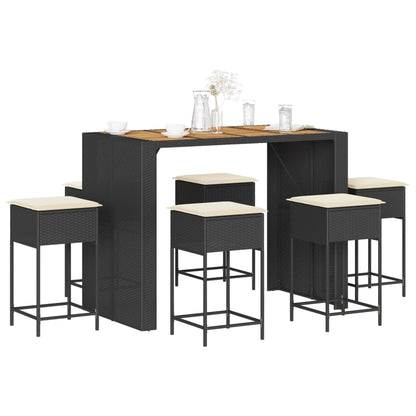 7-Tlg. Gartenbar-Set Mit Kissen Poly Rattan