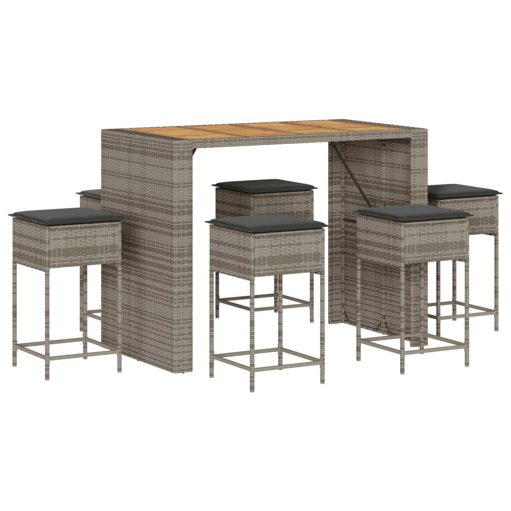 7-Tlg. Gartenbar-Set Mit Kissen Poly Rattan