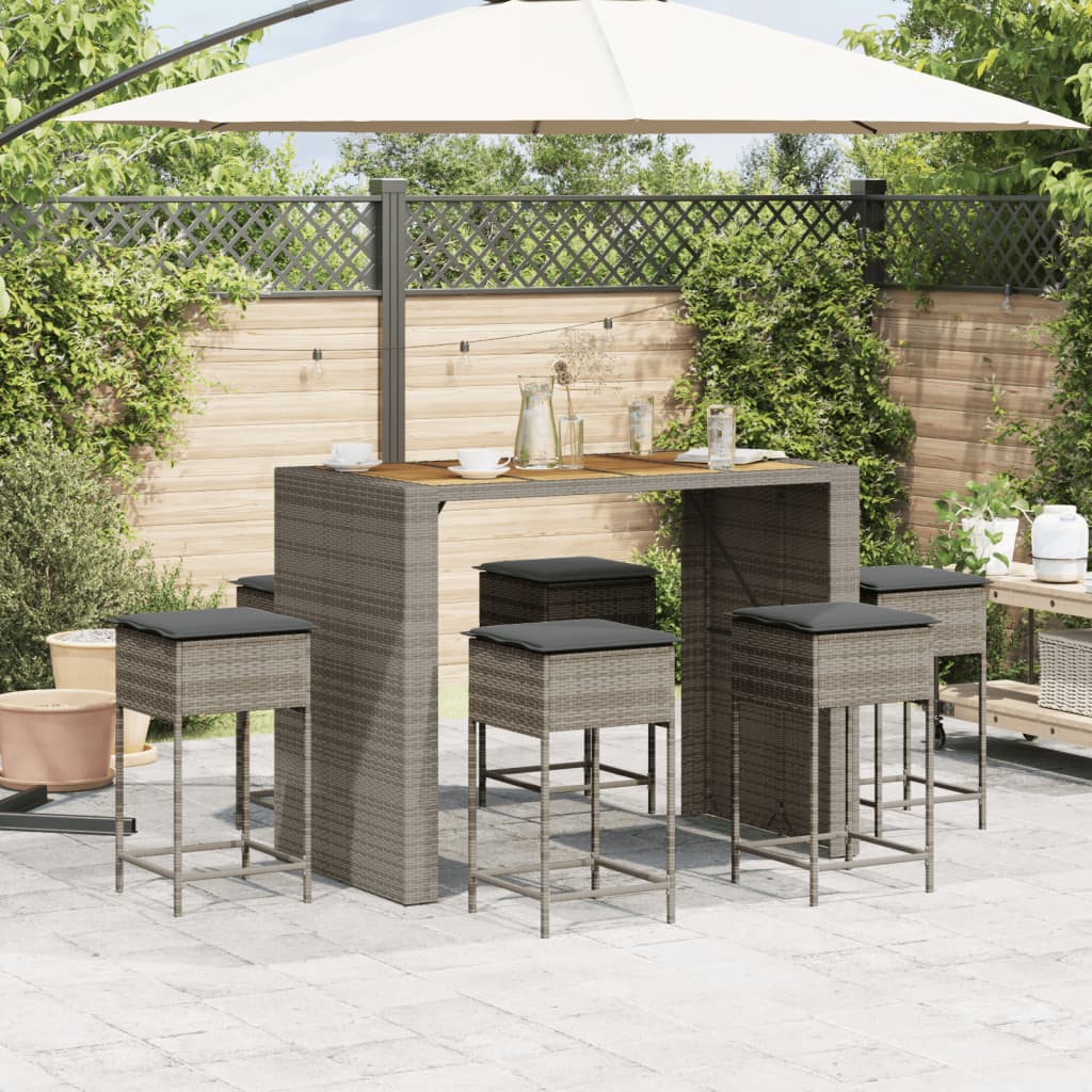 7-Tlg. Gartenbar-Set Mit Kissen Poly Rattan