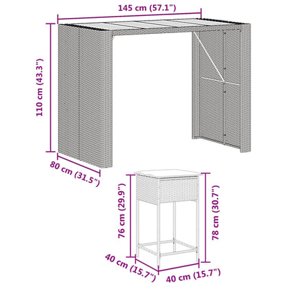 7-Tlg. Gartenbar-Set Mit Kissen Poly Rattan
