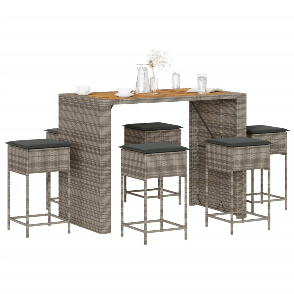 7-Tlg. Gartenbar-Set Mit Kissen Poly Rattan