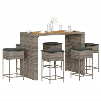 7-Tlg. Gartenbar-Set Mit Kissen Poly Rattan