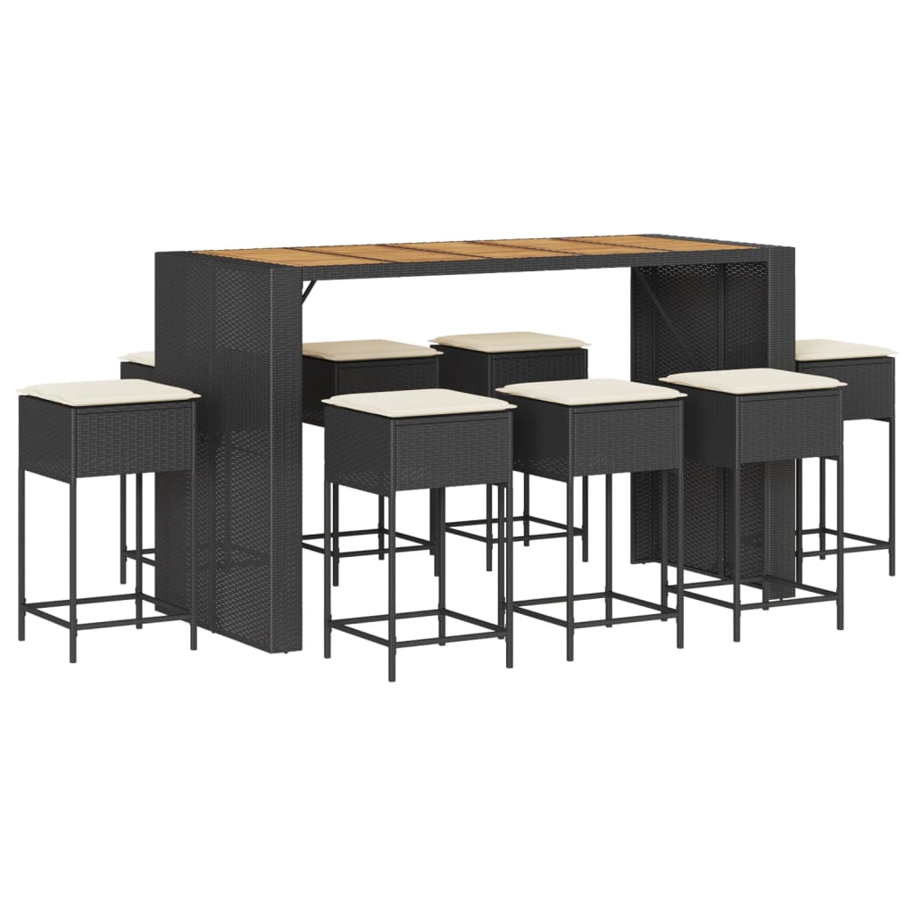 9-Tlg. Gartenbar-Set Mit Kissen Poly Rattan