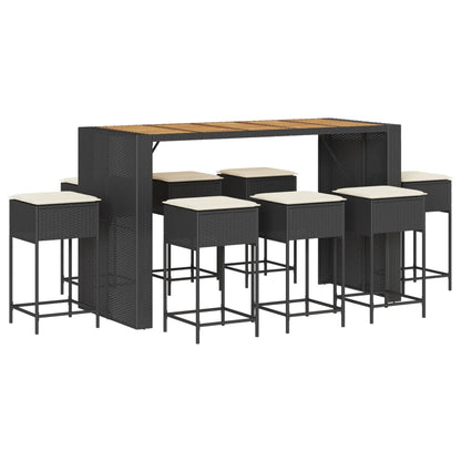 9-Tlg. Gartenbar-Set Mit Kissen Poly Rattan