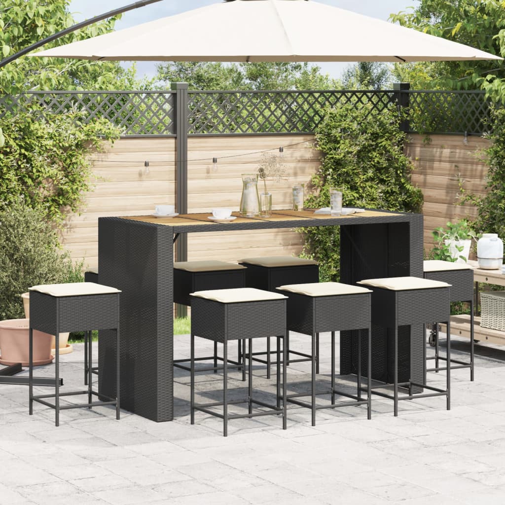 9-Tlg. Gartenbar-Set Mit Kissen Poly Rattan