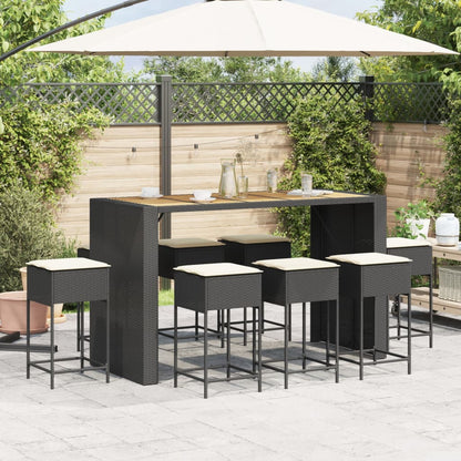 9-Tlg. Gartenbar-Set Mit Kissen Poly Rattan