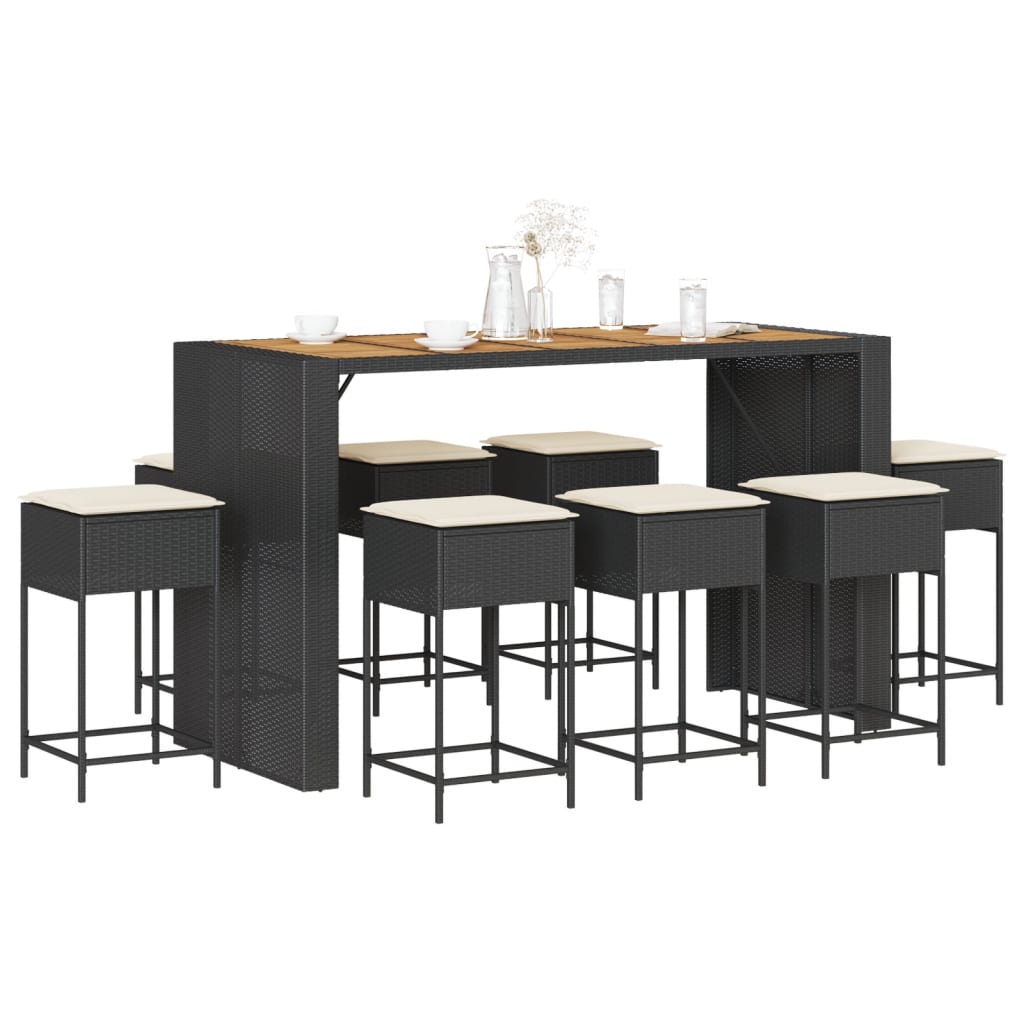 9-Tlg. Gartenbar-Set Mit Kissen Poly Rattan