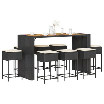 9-Tlg. Gartenbar-Set Mit Kissen Poly Rattan