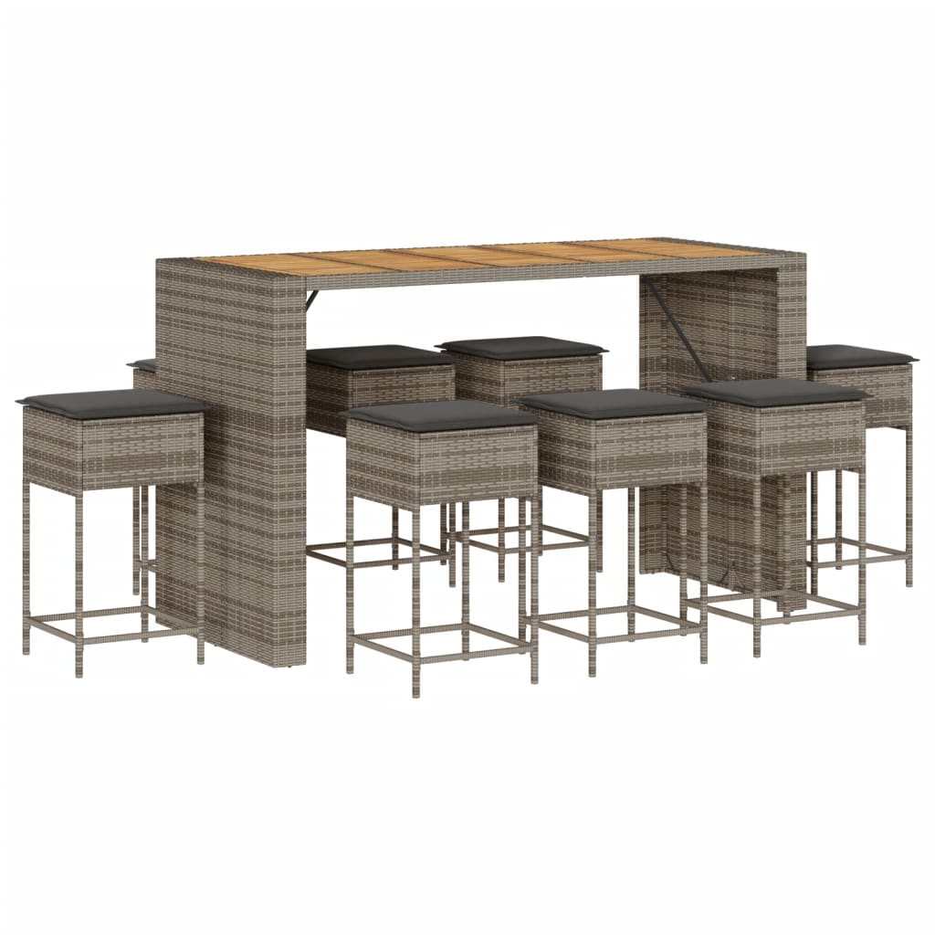 9-Tlg. Gartenbar-Set Mit Kissen Poly Rattan