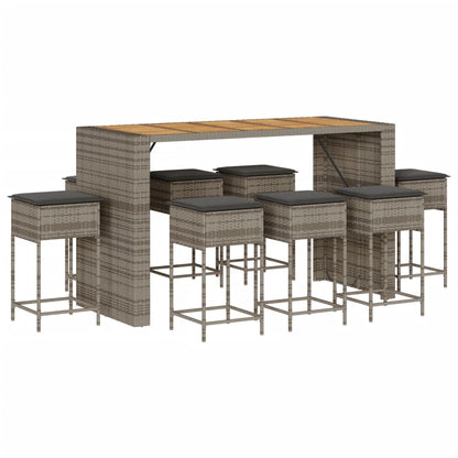 9-Tlg. Gartenbar-Set Mit Kissen Poly Rattan