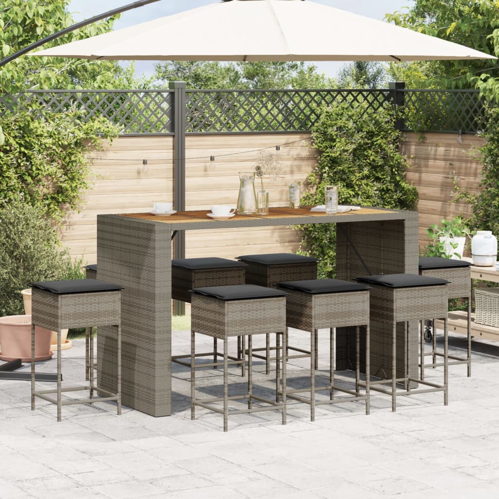 9-Tlg. Gartenbar-Set Mit Kissen Poly Rattan