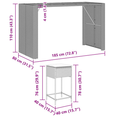 9-Tlg. Gartenbar-Set Mit Kissen Poly Rattan