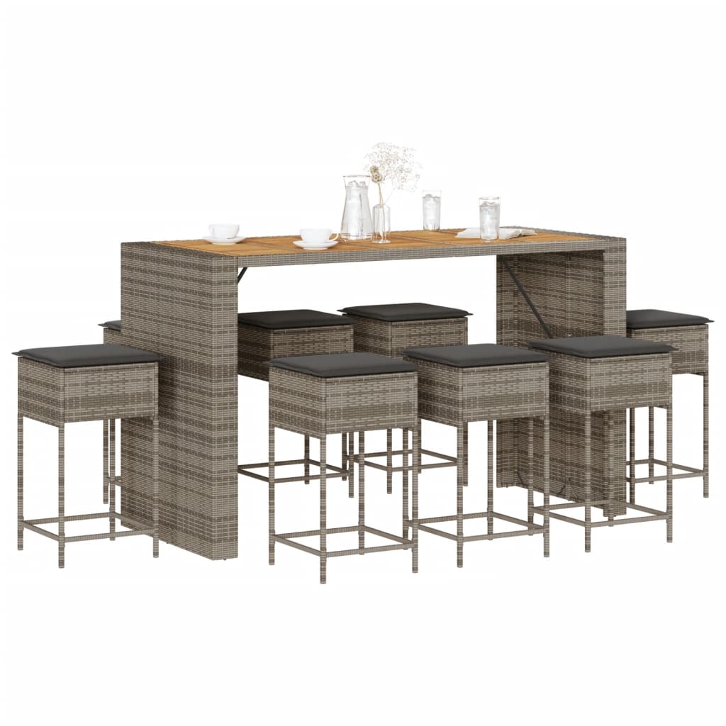 9-Tlg. Gartenbar-Set Mit Kissen Poly Rattan