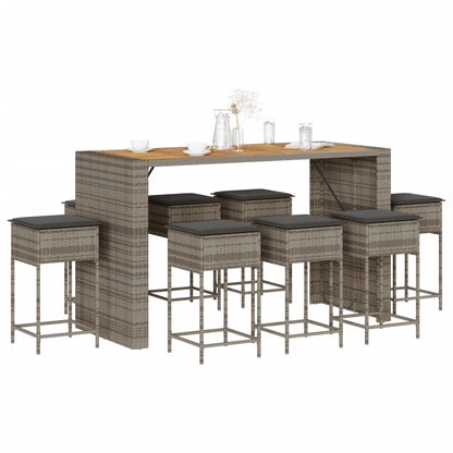 9-Tlg. Gartenbar-Set Mit Kissen Poly Rattan