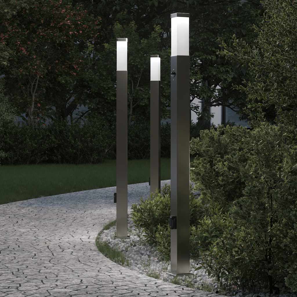 Pollerleuchten Mit Sensor&Steckdose 3 Stk. 110 Cm Edelstahl Ip44