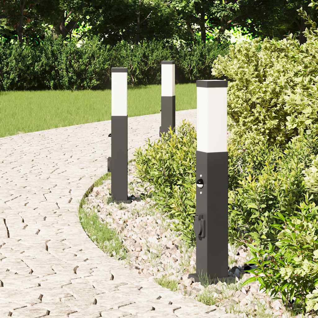 Pollerleuchten Mit Sensor&Steckdose 3 Stk. 50 Cm Schwarz Ip44