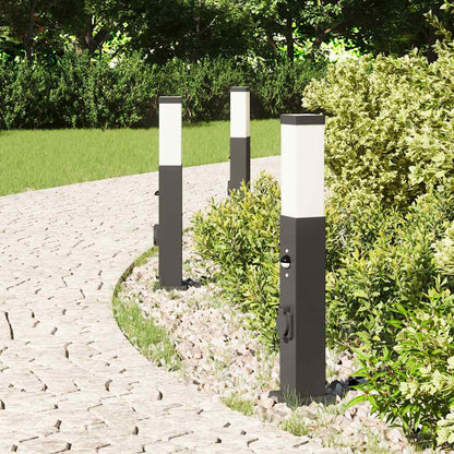 Pollerleuchten Mit Sensor&Steckdose 3 Stk. 50 Cm Schwarz Ip44