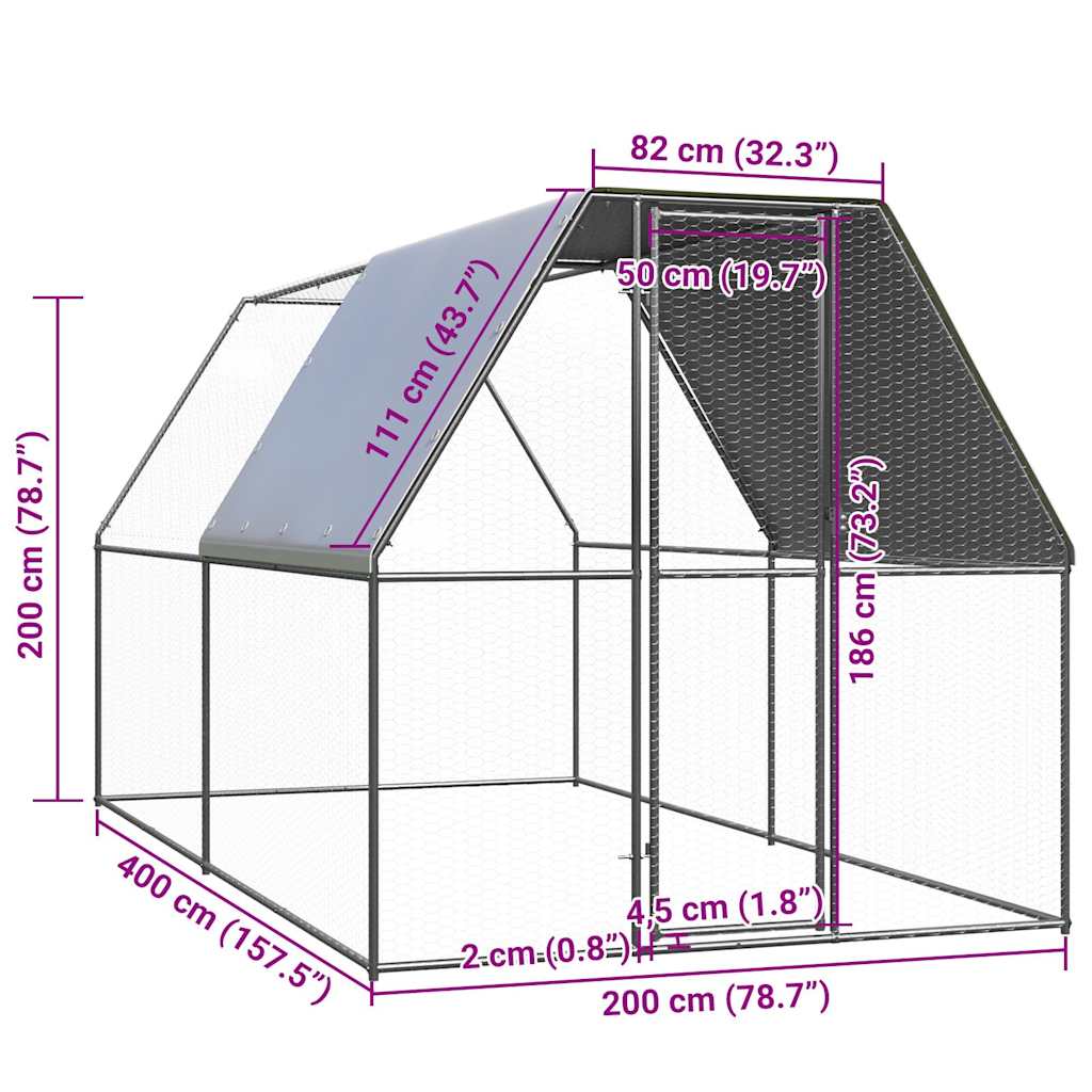 Hühnerkäfig 2X4X2 M Verzinkter Stahl