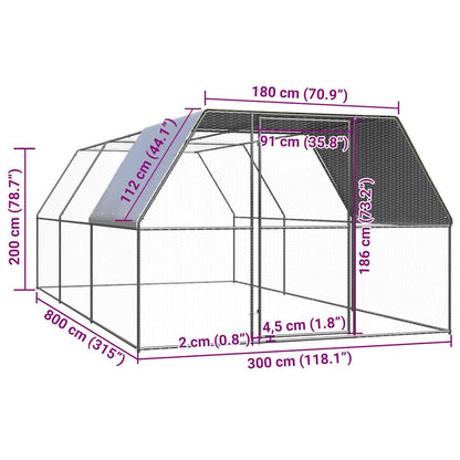 Hühnerkäfig 3X8X2 M Verzinkter Stahl