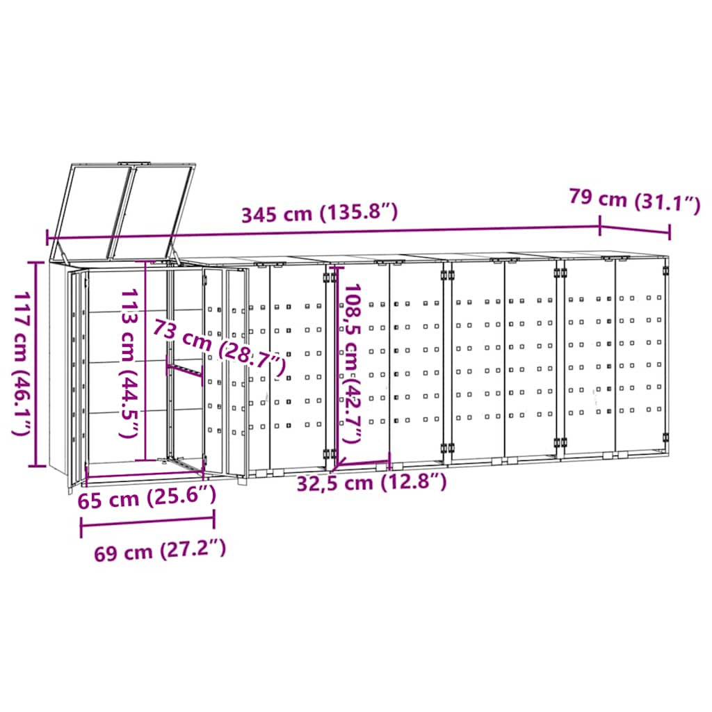 Mülltonnenbox Für 5 Tonnen 345X79X117 Cm Stahl