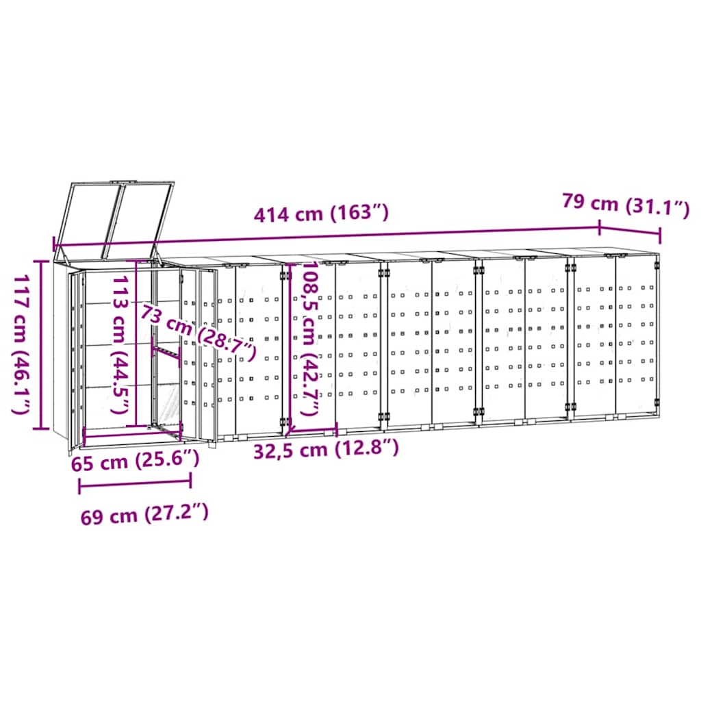 Mülltonnenbox Für 6 Tonnen 414X79X117 Cm Stahl