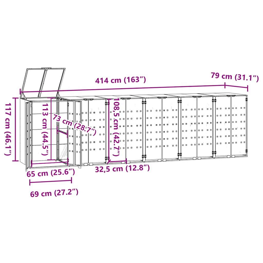 Mülltonnenbox Für 6 Tonnen 414X79X117 Cm Stahl