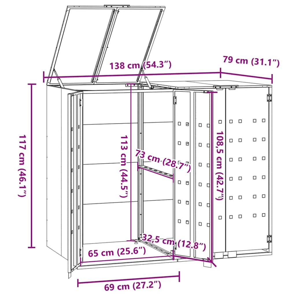 Mülltonnenbox Für 2 Tonnen 138X79X117 Cm Stahl