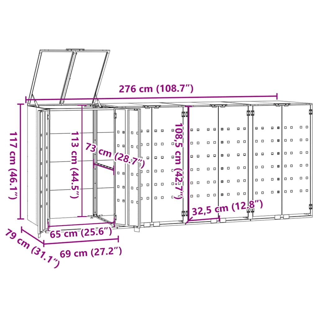 Mülltonnenbox Für 4 Tonnen 276X79X117 Cm Stahl