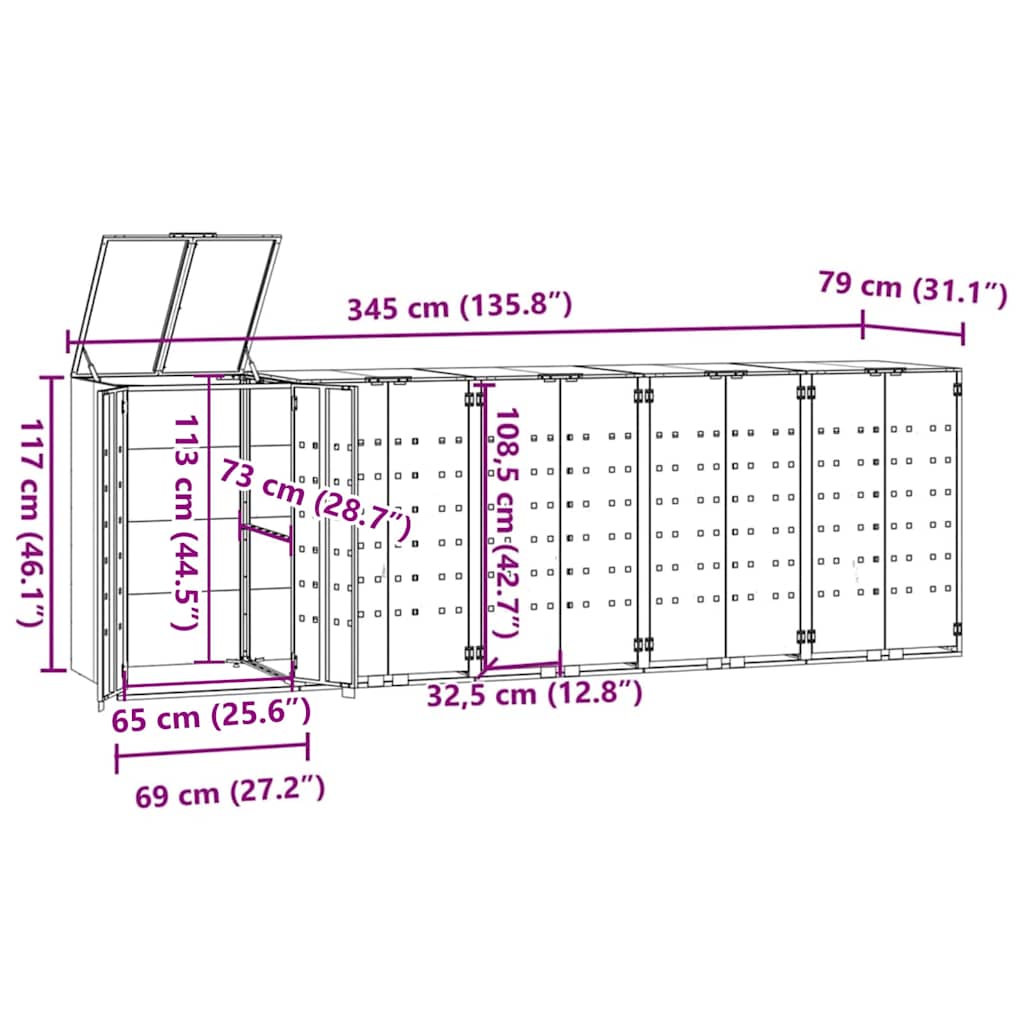 Mülltonnenbox Für 5 Tonnen 345X79X117 Cm Stahl