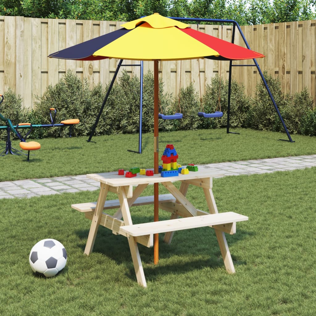 Kinder-Picknicktisch Mit Bänken & Sonnenschirm Holz
