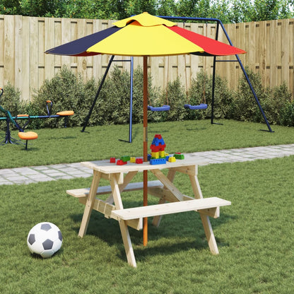 Kinder-Picknicktisch Mit Bänken & Sonnenschirm Holz