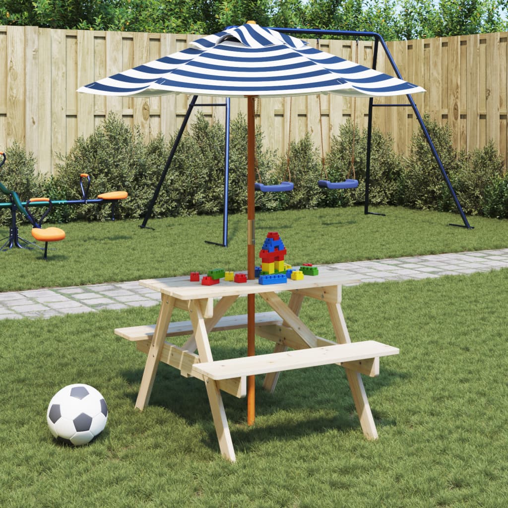 Kinder-Picknicktisch Mit Bänken & Sonnenschirm Holz