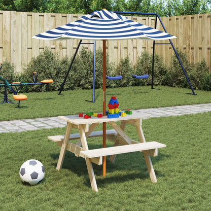Kinder-Picknicktisch Mit Bänken & Sonnenschirm Holz