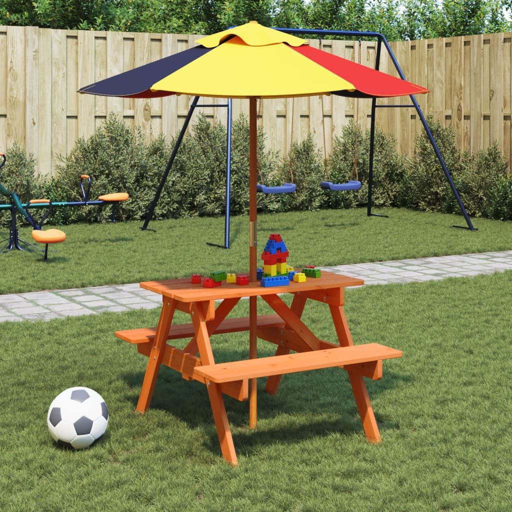 Kinder-Picknicktisch Mit Bänken & Sonnenschirm Holz