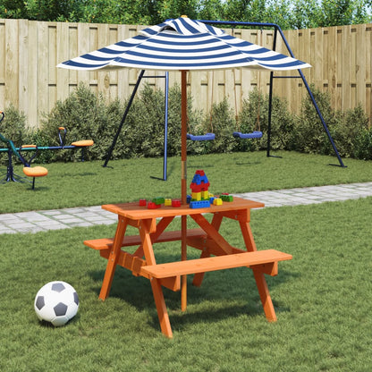 Kinder-Picknicktisch Mit Bänken & Sonnenschirm Holz